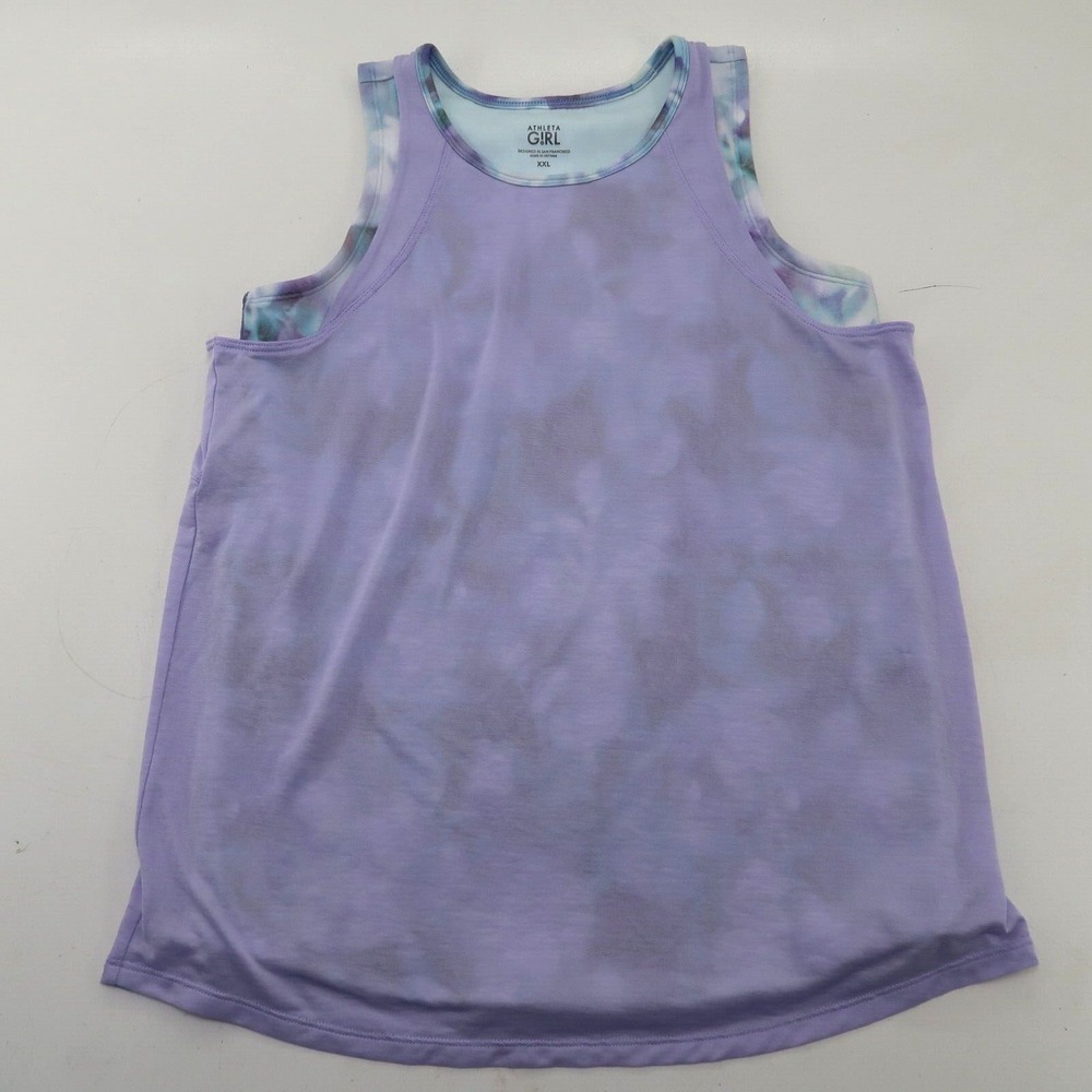 Athleta Girl Youth Kids Size XXL Tank Top Layered Athletic Purple Tie Dye Layer